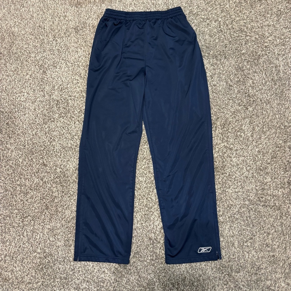 Vintage Reebok Track Pants Mens XL Navy Blue Polyester Fleece Loose Baggy Y2K